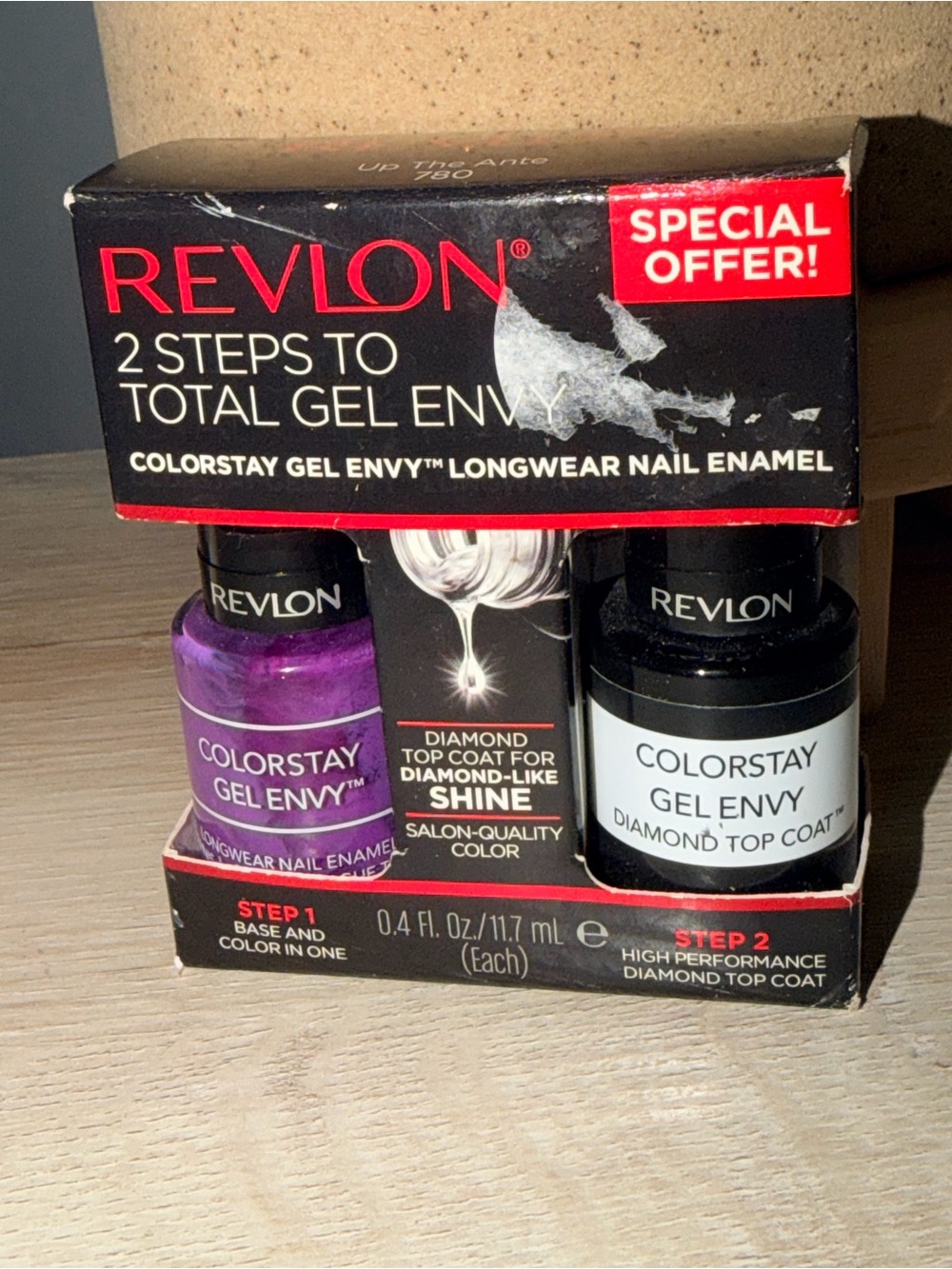 Revlon ColorStay Gel Envy Nail Enamel Duo — Purple & Clear FULL SIZE BOTTLES